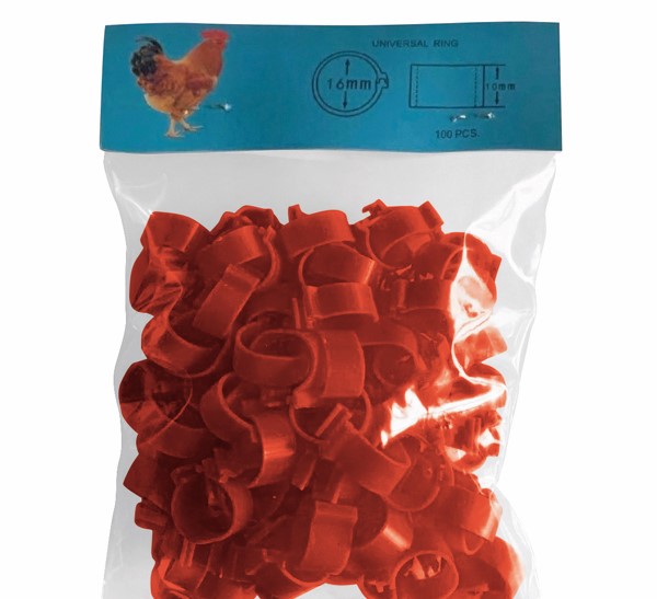 Benringar för höns 16 mm Röda – 100 st