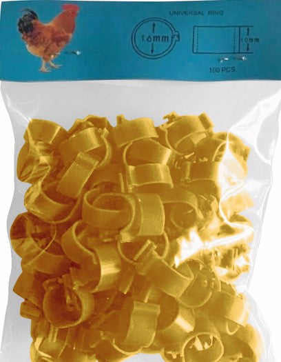 Benringar för höns 16 mm – Gul, 100 st